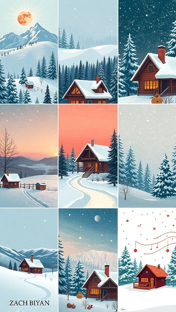 Zach Bryan Christmas Wallpaper Collection A selection of Christmas wallpapers inspired by Zach Bryan, showcasing winter scenes and holiday decorations.